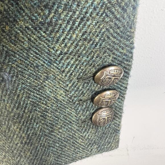 Talbots Blazer Womens 10 Green Wool Blend Gold Button Lined Aberdeen Herringbone - Picture 5 of 9